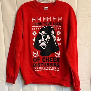 Star‎ Wars Ugly Christmas Sweater Gildan Darth Vader Red Medium